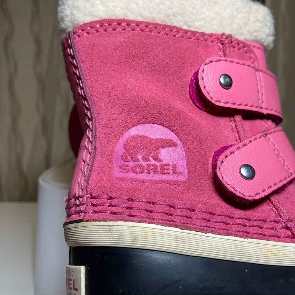 Sorel 1964 Pac Strap Baby Girl's 5 Winter Tropic Pink Suede Black Waterproof